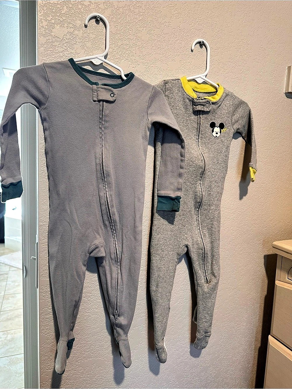 Gray Footie Pajamas 12M - set of two